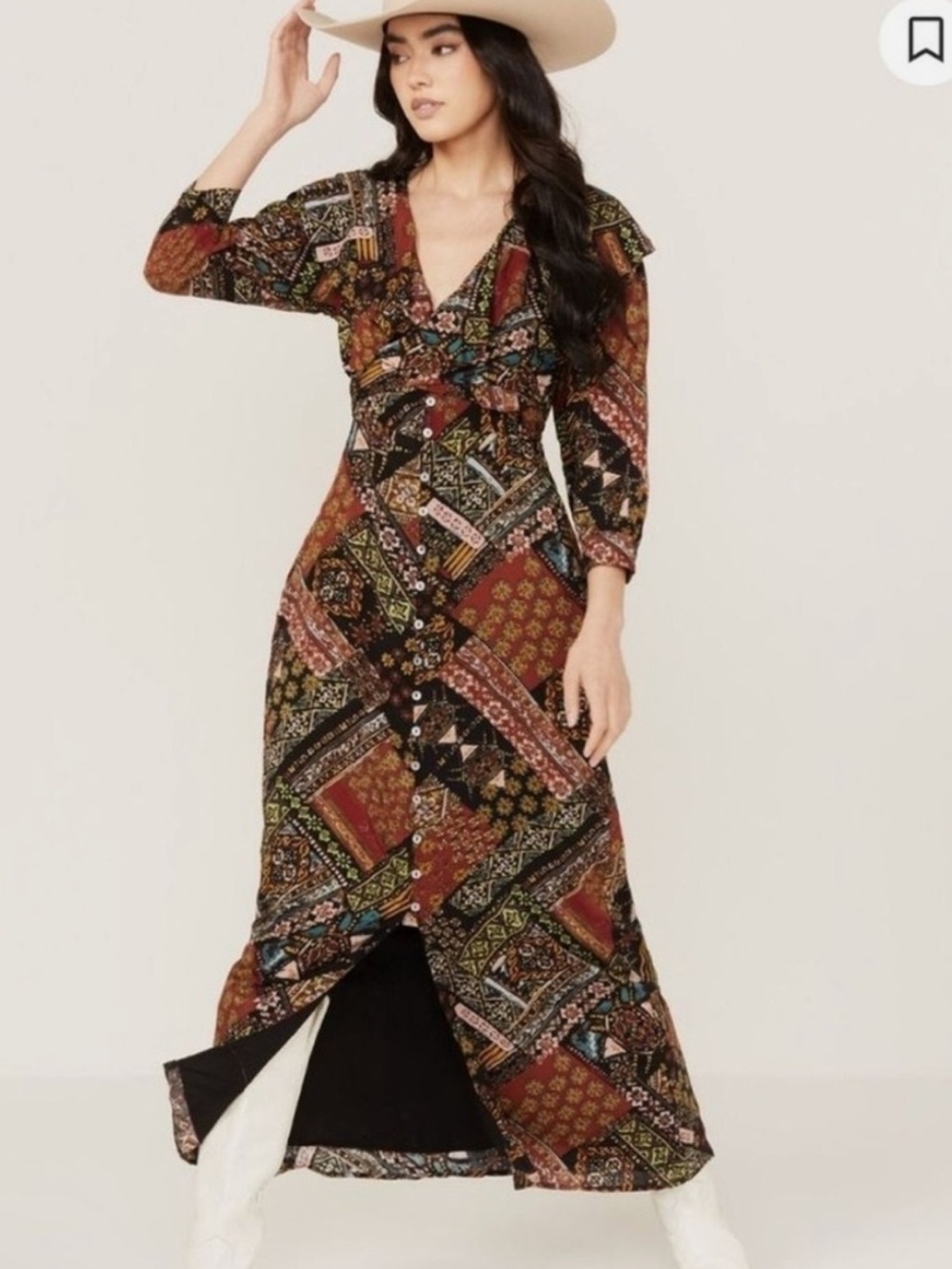 Free People Lennon Patchwork Paisley Maxi Dress in Brown & Black NWOT
